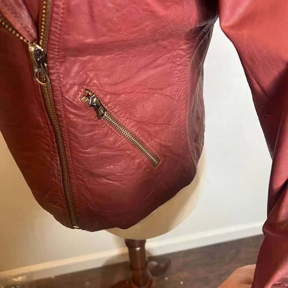 Madewell $525 Washed Leather Motorcycle Jacket Dusty Redwood Size M NC112 - Picture 9 of 15